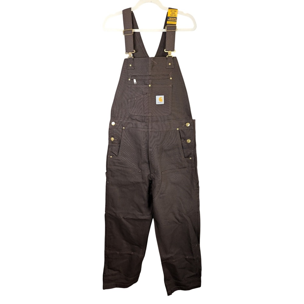 Carhartt Duck Bib Overalls Mens 42x30 Dark Brown R01-M Relaxed Double Knee NWT